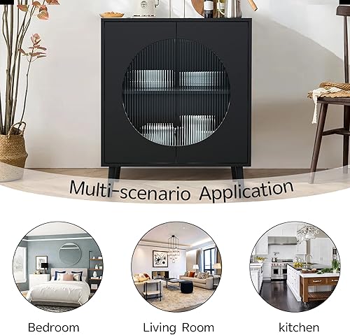 Miniatura 5 de QHITTY Aparador de cristal, armario de almacenamiento de cocina de acento simple, mesa de consola moderna soporte de TV con estantes ajustables para