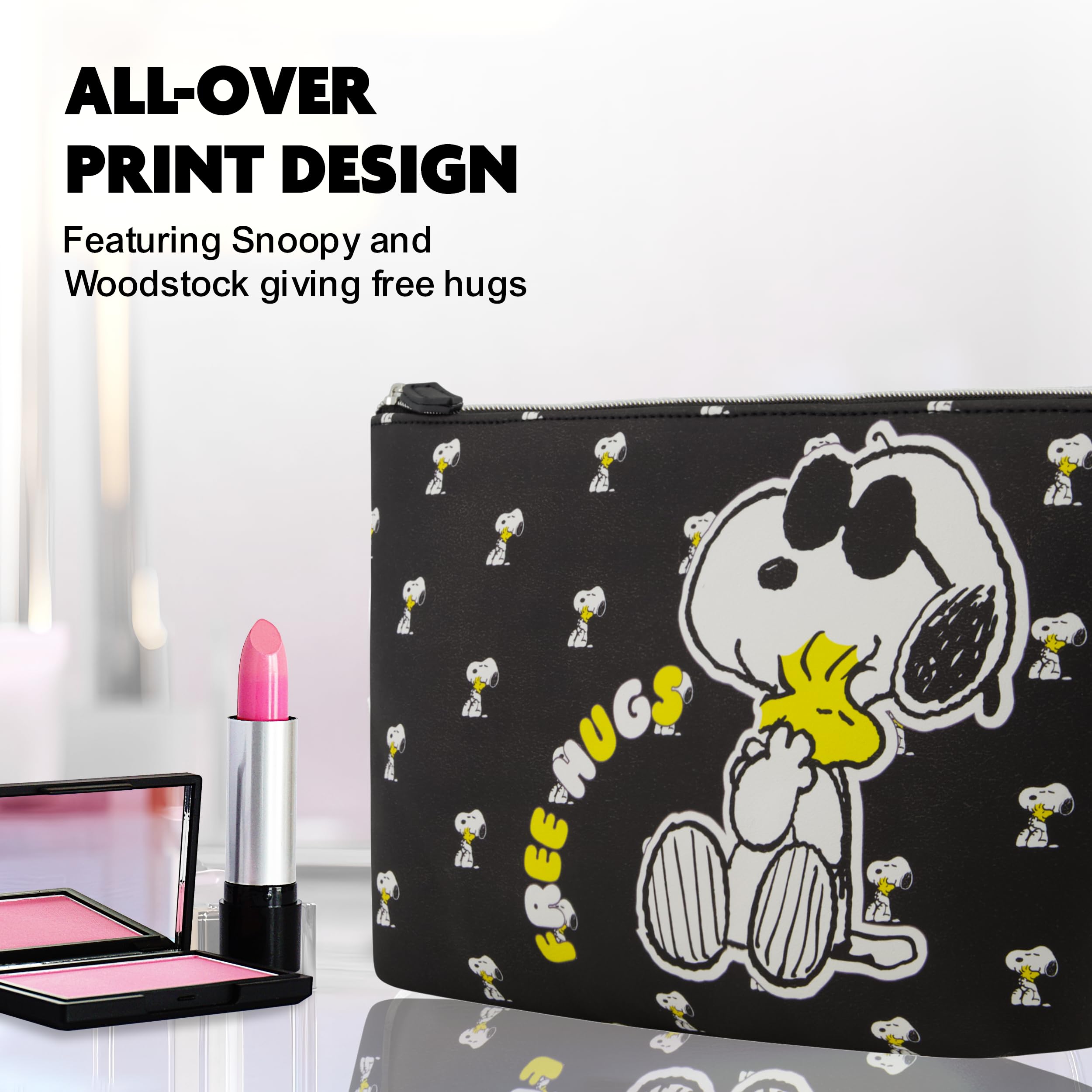 Concept One Peanuts Snoopy Damen Make-up-Tasche, Schwarz | Kleine Reise-Kosmetiktasche mit Reißverschluss