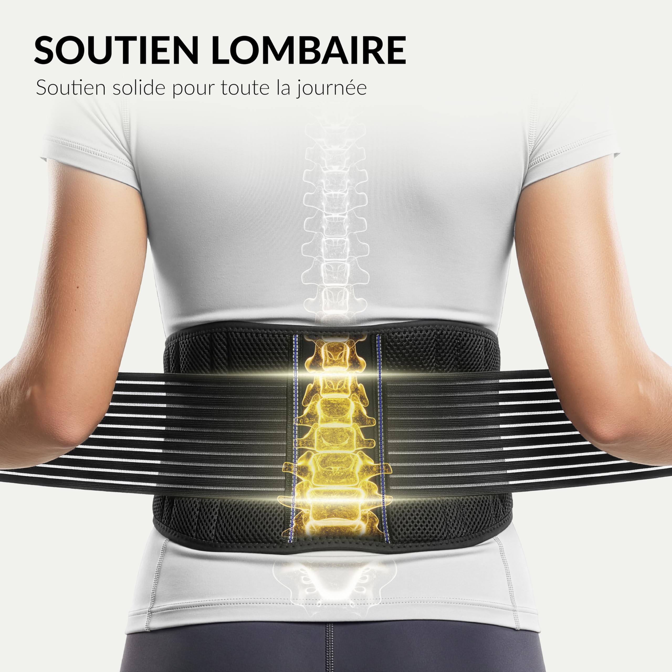 BraceUP Ceinture Lombaire, Ceinture Dorsale Pour Hommes et Femmes - Orthèse Dorsale Légère et Respirante Pour le Soutien du dos et le Soulagement de la Douleur (XXL 110-130 cm)
