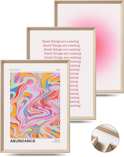 Juego de 3 lienzos en color rosado con diseño abstracto, retro y degradado, lámina de 16 x 12 pulgadas, marco de madera, decoración clásica y