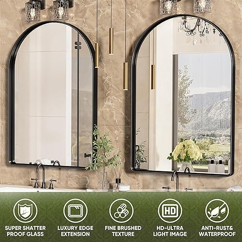 Miniatura 5 de Espejo de baño ovalado de 22 x 30 pulgadas, espejo ovalado dorado, espejo de tocador de baño con marco de metal, espejos de pared para dormitorio,