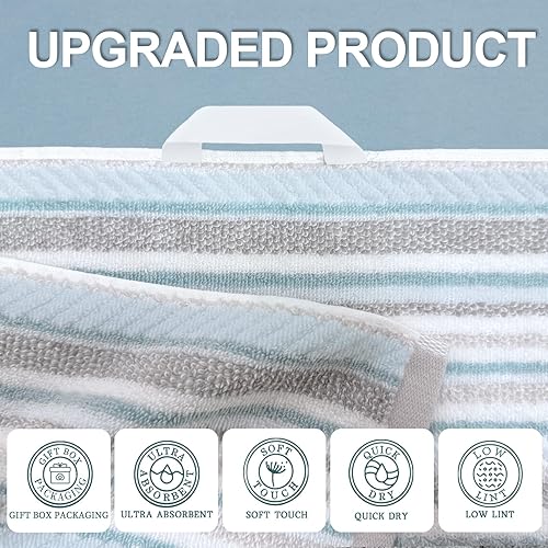 Miniatura 2 de VOOVA & MOVAS 3 piezas de toallas de baño, 100% algodón, secan rápido, gruesas, suaves, 1 toalla de baño de rayas de 30"x54", 1 toalla de mano color