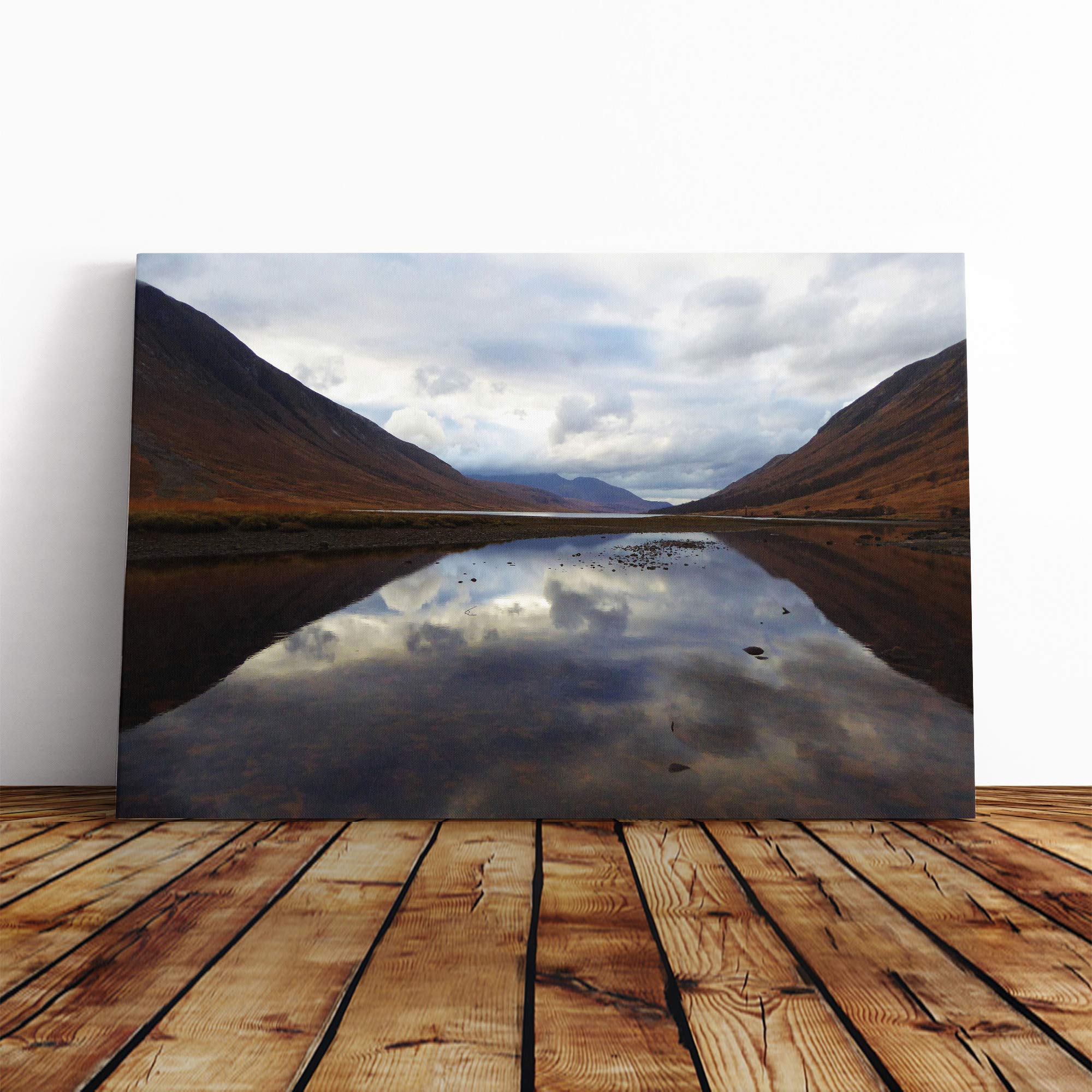 Scotland Lake and Mountains Canvas Print | Gallery Wrapped 30mm Frame Wall Art | 20x14 inches | Ready to Hang | Contemporary Landscape Picture | Living Room Bedroom Lounge Office