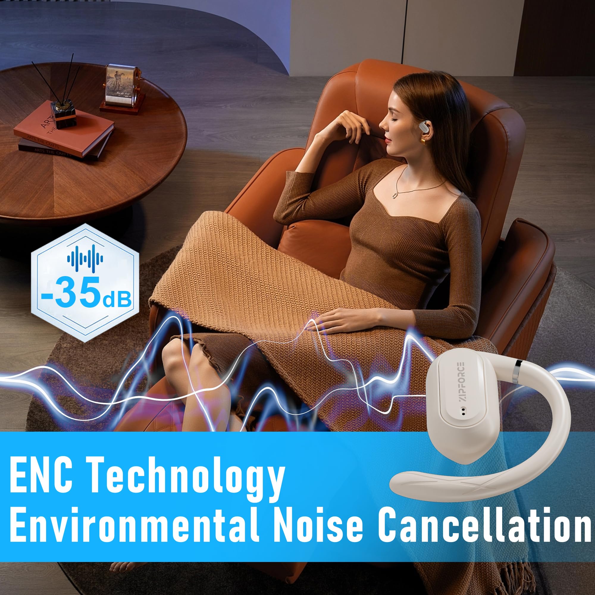 ZIPFORCE True Wireless Earbuds, Open-Ear Bluetooth 5.4 Headphones 4-Mics ENC Clear Call, Bluetooth Earbuds Touch Control - Image 3