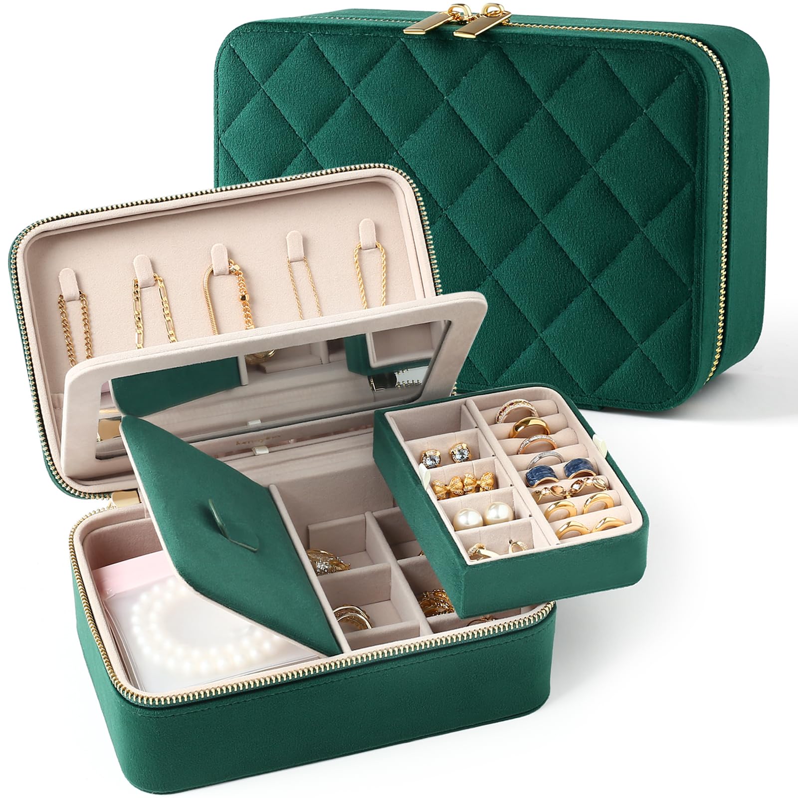 Amazon.com: Lumayina Velvet Travel Jewelry Box with Large Mirror