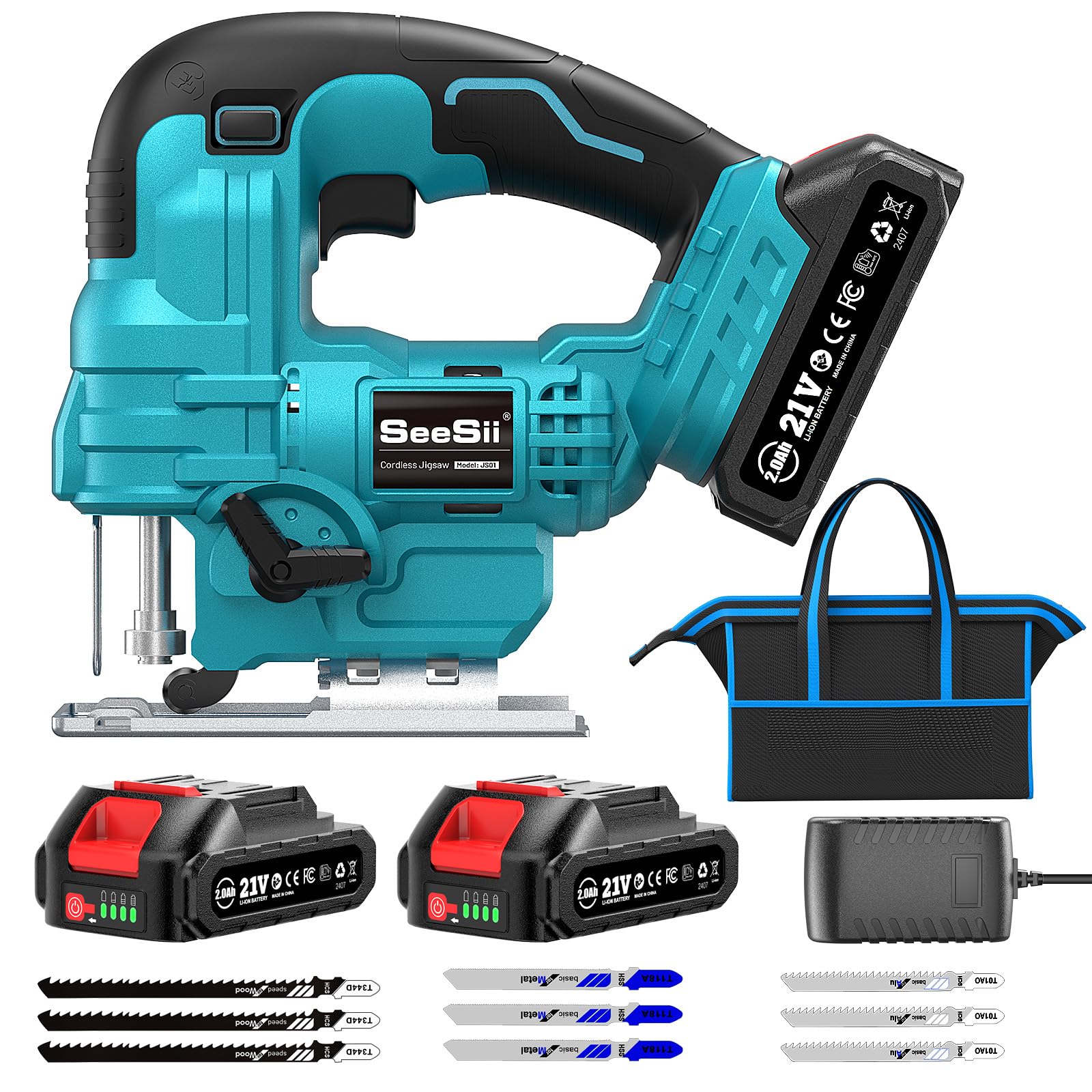 アクセサリー JIG-SAW SEESII Cordless Jig Saw 21V, Electric Jigsaw Tool with 2× 2.0Ah