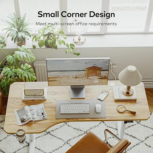 Miniatura 5 de FEZIBO Escritorio eléctrico de pie ajustable en altura, mesa de pie de 63 x 24 pulgadas, escritorio de oficina en casa con tablero de empalme, color