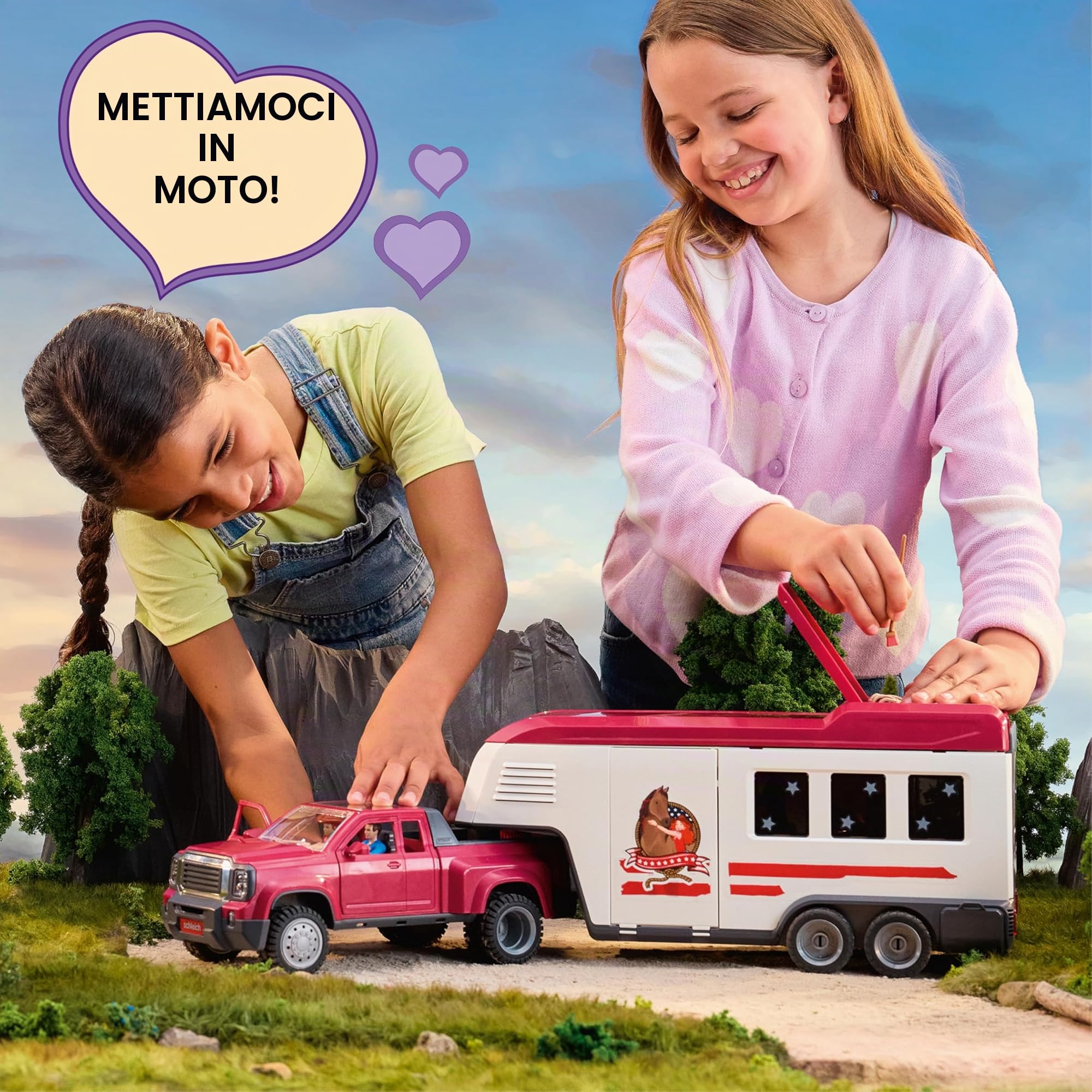 schleich Horse Club | Camion Lakeside con rimorchio 42705 | dai 5 Anni | Set con camion, rimorchio, cavalli, personaggi e accessori | gioco a tema cavalli e regalo per bambini dai 5 anni | set da 11