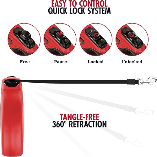 Miniatura 5 de Tuff Pupper Correa retráctil resistente para perro, correa de perro de 16 pies con costuras reflectantes para seguridad nocturna, bloqueo y