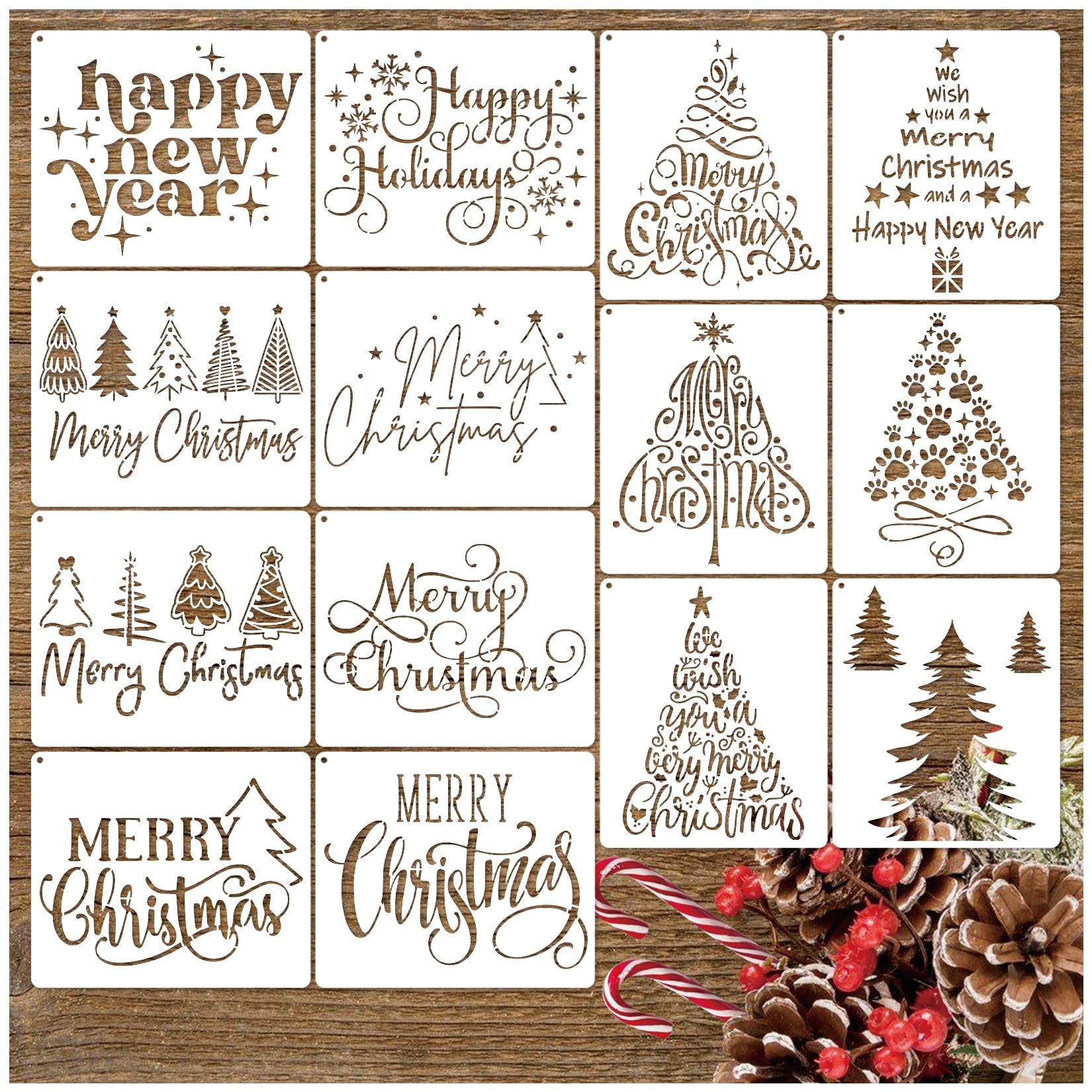 Snowflake Santa Tree Stencils NAKLEO Painting Stencil - Christmas Tree ...