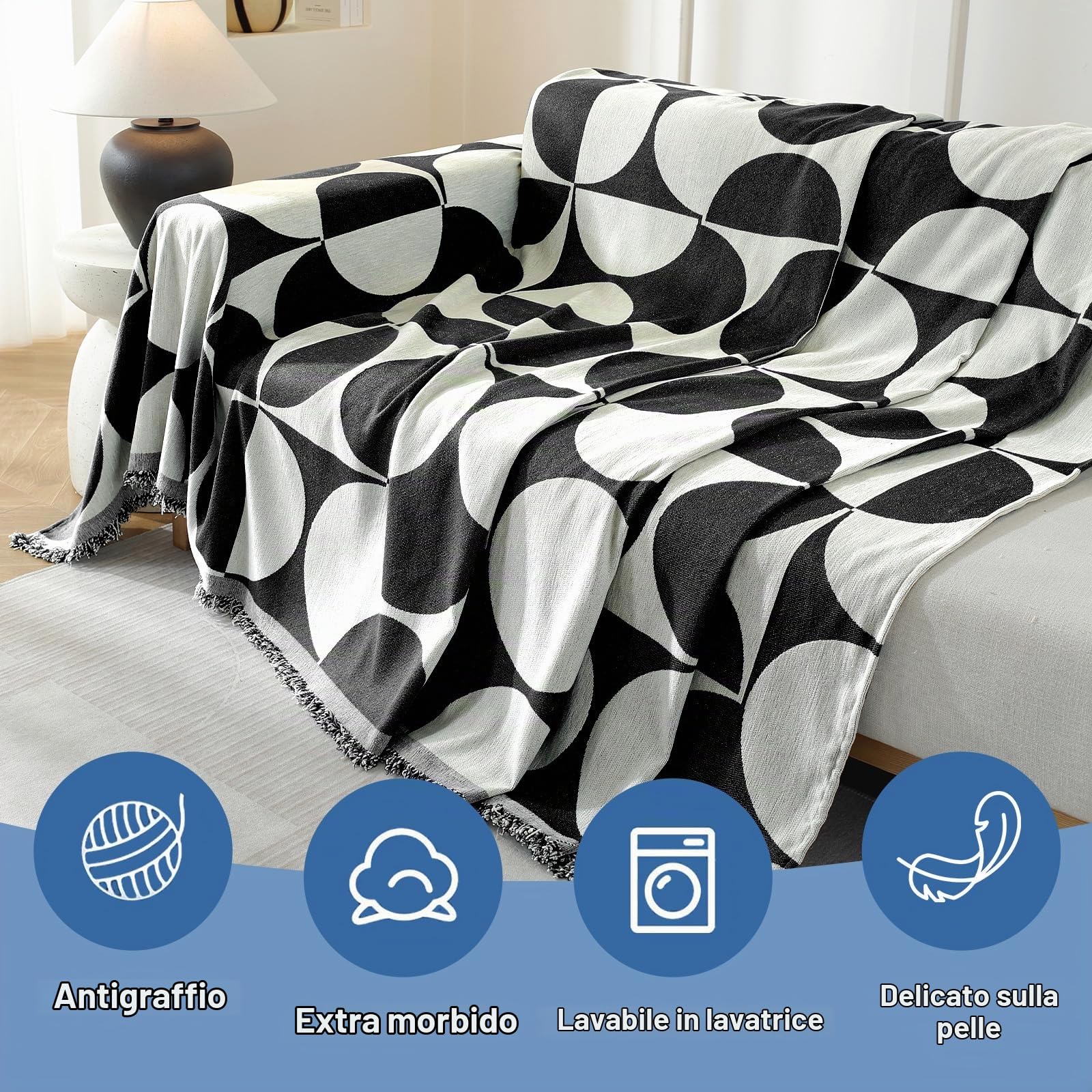 Ystyle Telo Copridivano 3 Posti Universale, 180x340 CM, Nero Bianco