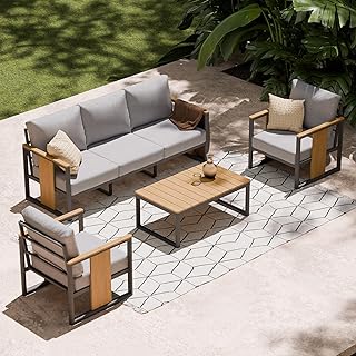 ZANDOR Aluminum Outdoor Patio Furniture Set,4-Piece Sectional Sofa with ...