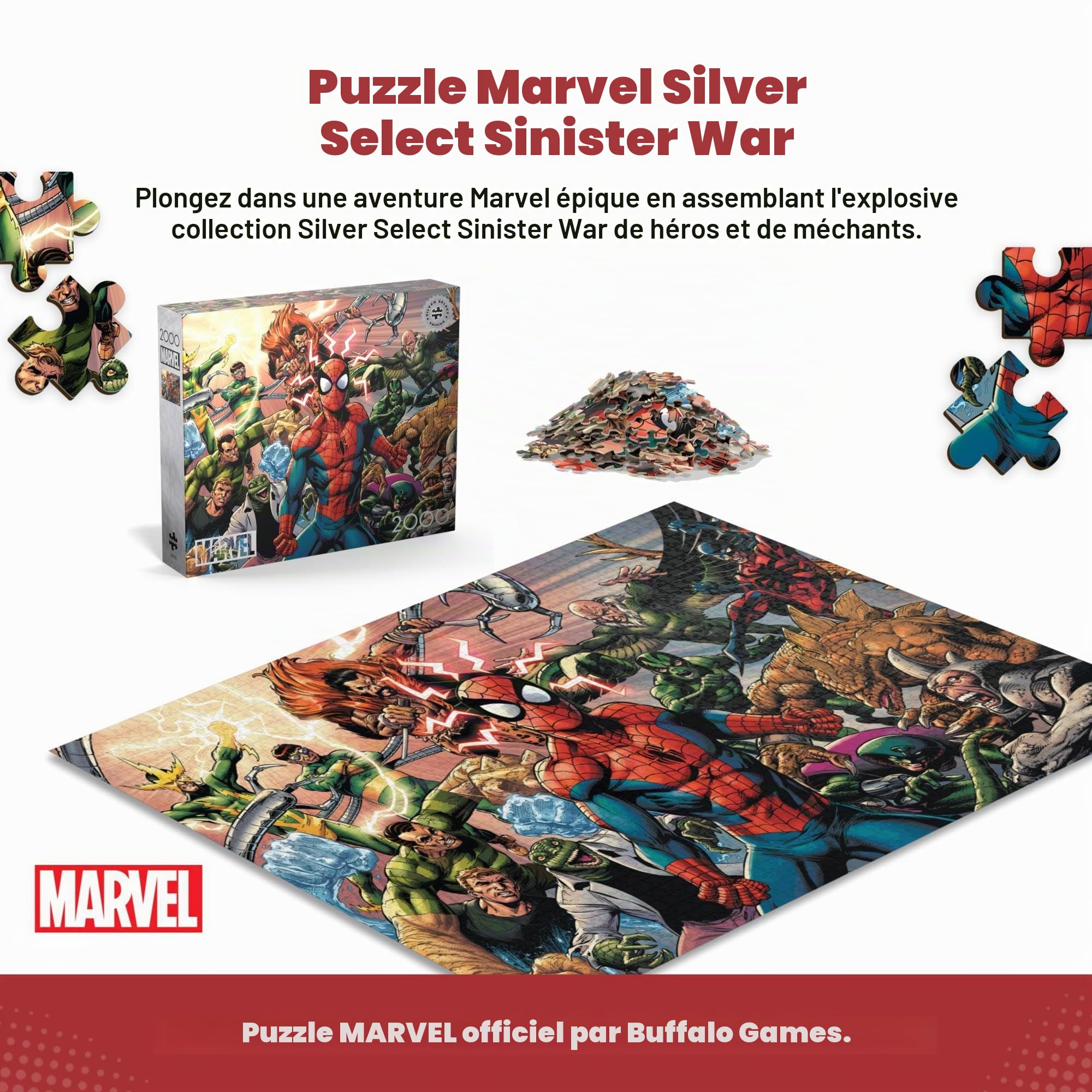 Buffalo Games - Silver Select – Marvel – Sinister War – Puzzle de 2000 pièces pour Adultes – Puzzle Stimulant Parfait pour Les soirées de Jeu – Taille finie : 38,50 x 26,50 cm