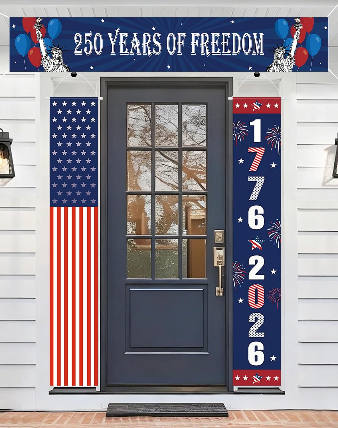 3PCS 4th of July Porch Door Banner, 250th Anniversary Decorations American Patriotic 250 Years of Freedom Porch Sign Banner for Independence Day Indoor Outdoor Decorations Supplies