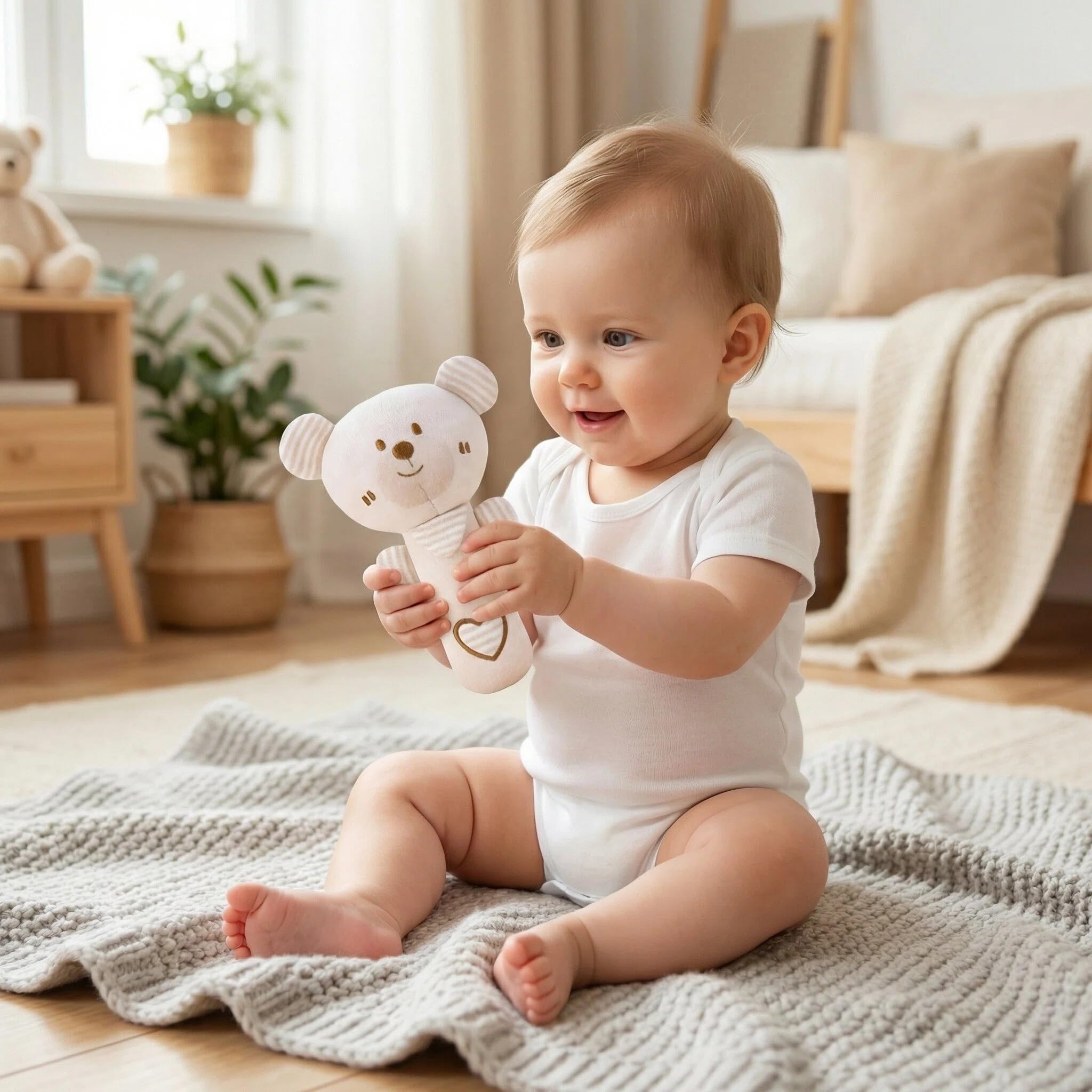 2 Pcs Soft Rattle Toys for Babies 0-6 Months,Baby Soft Rattle Sensory Toys,Plush Animal Hand Rattles Toys,Babies Sensory,Early Developmental Newborn Baby Birthday Gifts,Girls Boys Babies (Bears) - Image 5