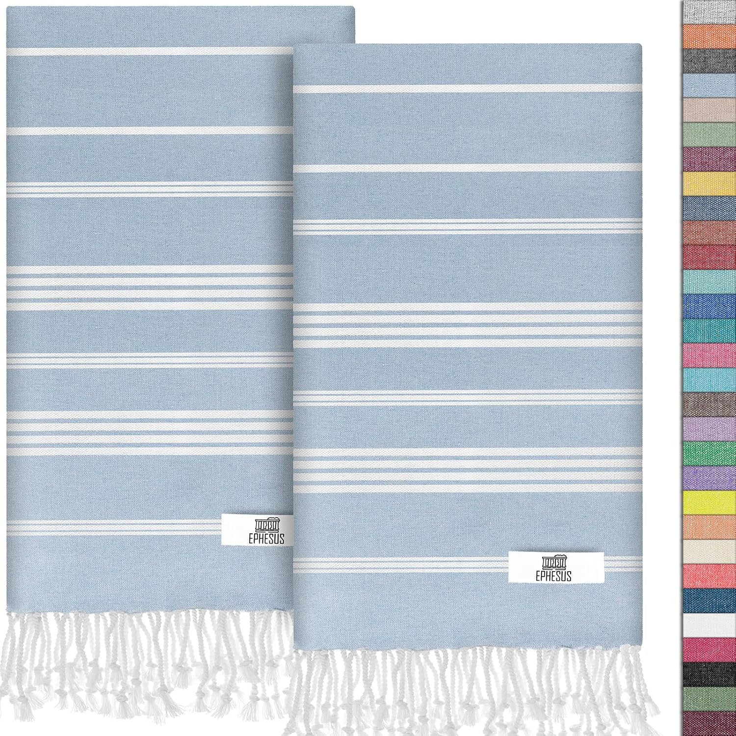 Turkish Hand Towels - Set of 2 | 18" x 30" Decorative Boho Guest Bath Towel for Bathroom, Kitchen, Face, Hair, Tea, Dishcloth (Sultan, Baby Blue)