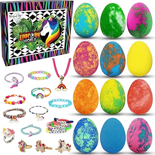 Miniatura 7 de Bombas de baño de unicornio para niñas con joyas en el interior, paquete de 12 bombas de baño orgánicas para niños y niñas con sorpresa en el