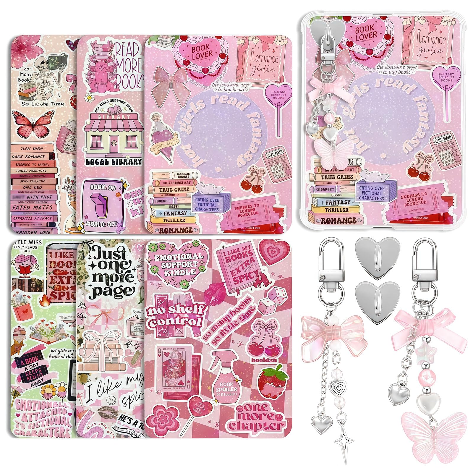 Set Decorativo Rosa VelvetGlow 6 Inserti e 2 Ciondoli in Perla per Custodia E-Reader Compatibile con Paperwhite 11ª/12ª Gen
