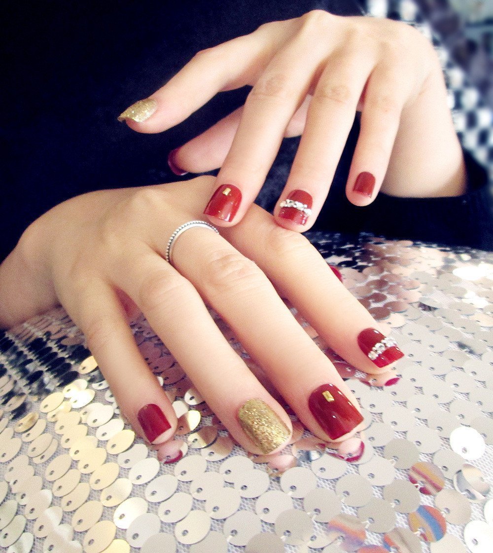 Meniliths 24pcs 3d False Nails Dark Red Nails Fake Full | Desertcart Brunei
