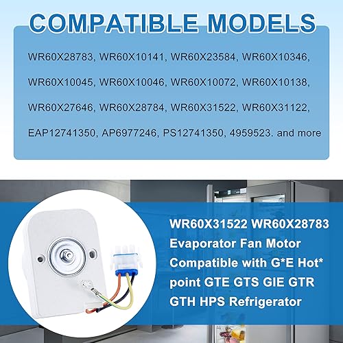 Miniatura 3 de Motor de ventilador de evaporador de refrigerador WR60X31522 WR60X28783 compatible con refrigerador Hot-Point G-e reemplazar WR60X10138 WR60X23584