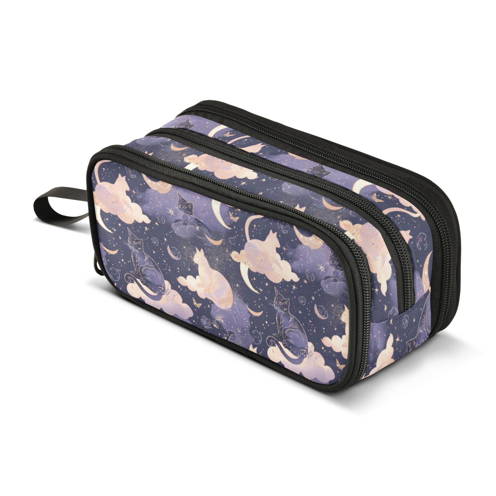 Large Pencil Case, Big Capacity Pencil Bag Pen Pouch Holder 3 Compartments, Cat Moon School Office Supplies Stationery Makeup Bag Storage Organizer for Students Girls Boys Women Men