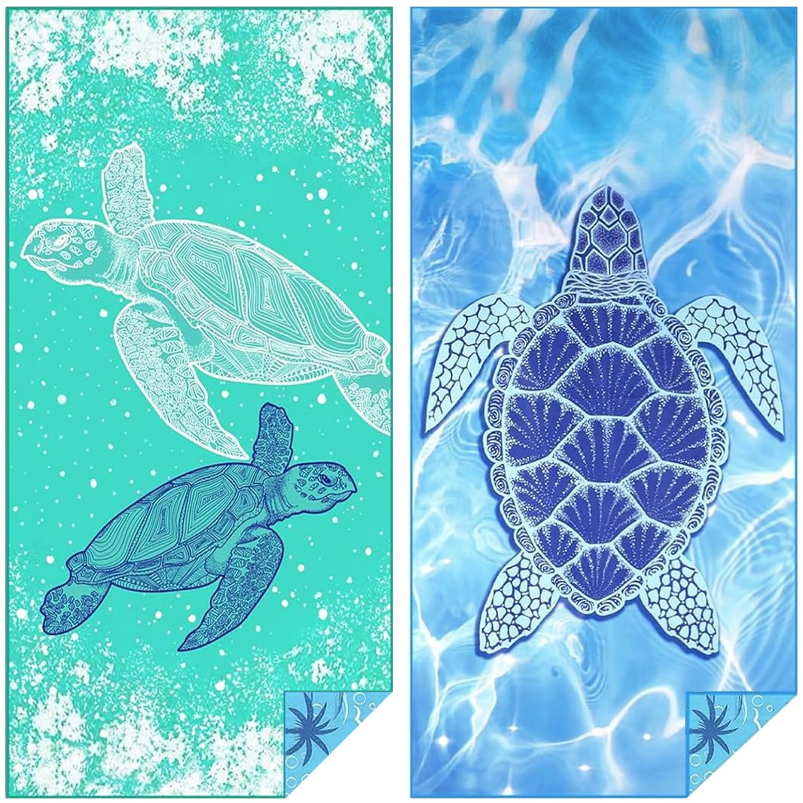 Hyhuiyin 2 Pack Microfibre Beach Towels, 180×90 cm Extra Large Quick Dry Beach Towel with Double Side Print Reusable Soft Towels for Audlts Sand Free Lightweight Towels for Pool, Gym, Camping & Travel
