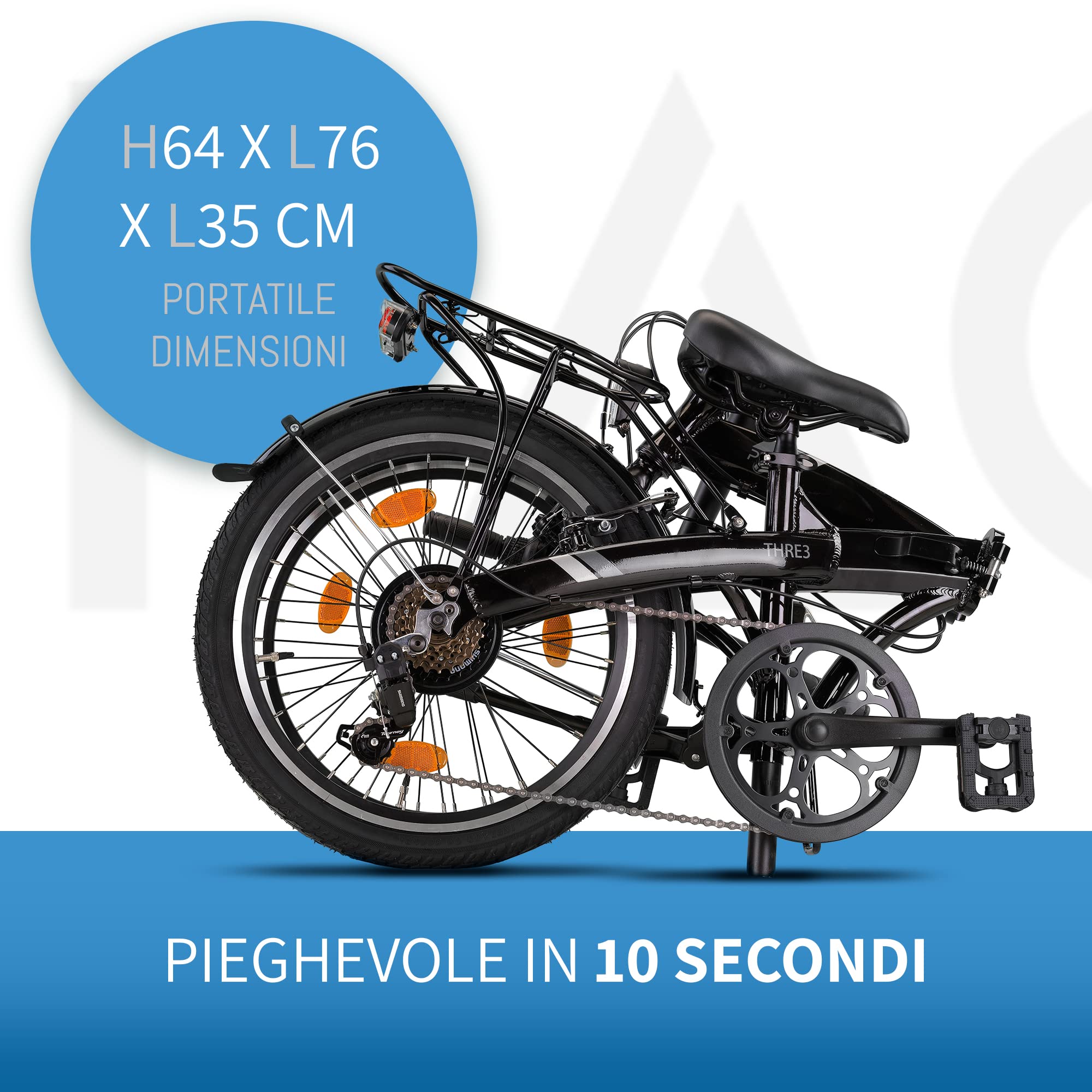 PACTO Bicicletta pieghevole di alta qualità, per adulti, telaio in alluminio, 27 cm, ruote in alluminio da 20 pollici, bicicletta pieghevole a 6 velocità Shimano