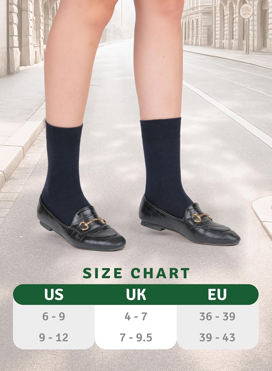 Women's Cotton Crew Socks, Plain Color, Regular Fit | Soft Casual Socks for Trouser | Shoe Size: 6-9/9-12 (4 Pairs) - Image 6