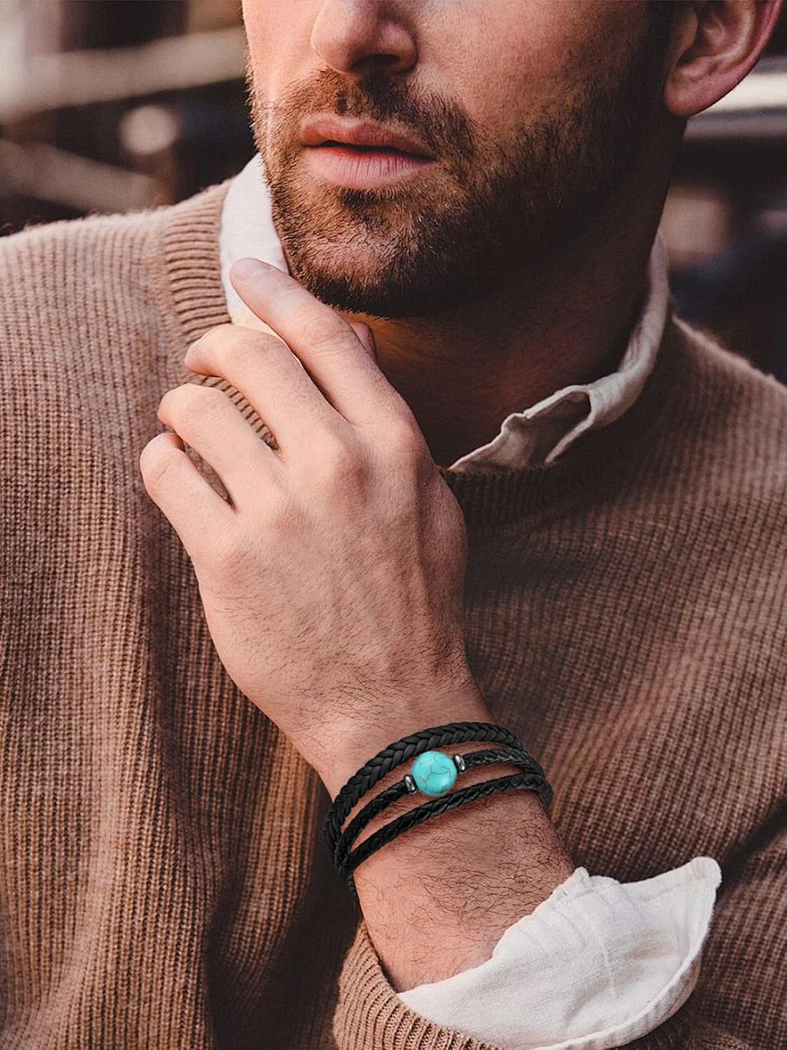 Turquoise Bracelet for Men Leather Men Cuff Bracelet
