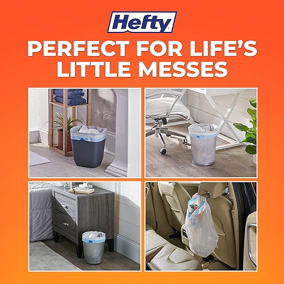 Hefty Medium Trash Bags, 8 Gallon, Ocean Water Scented Garbage Bags with Drawstring Closure, White, 26 Count