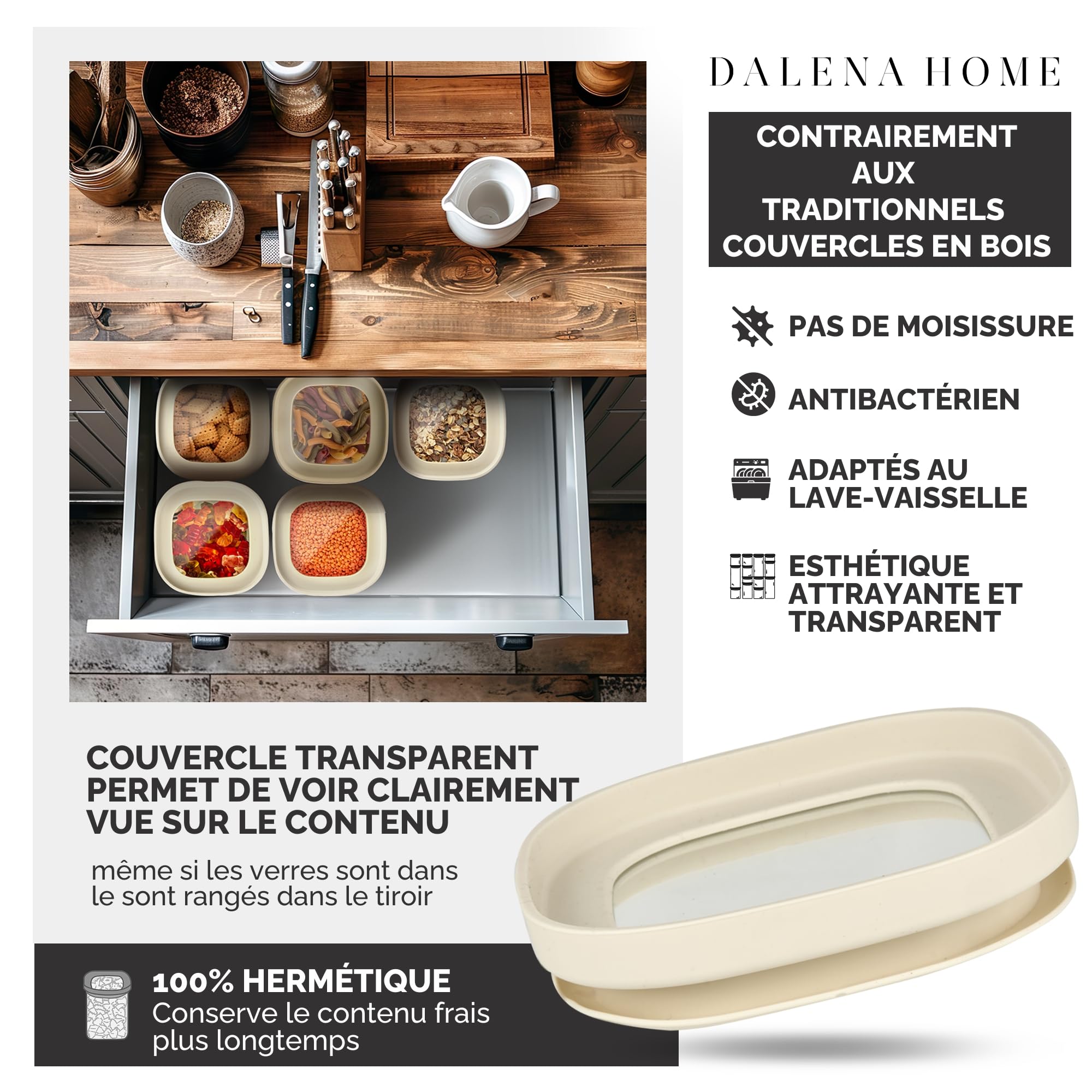 Bocaux Verre Hermétique Empilable, Set de 4 Verre Borosilicate Robuste + Etiquettes (4x 1500ml) - Boîte Rangement Cuisine - Pot Carrée