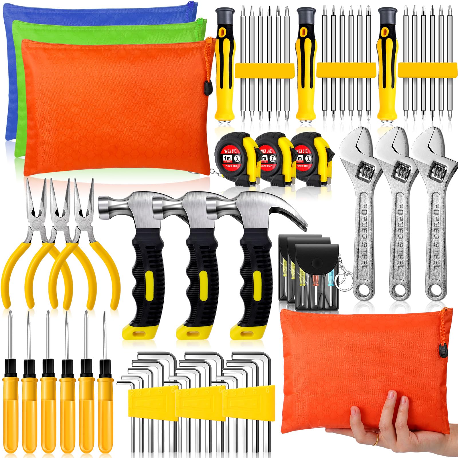 Lothee 57 Pcs Christmas Men Gifts Bulk Mini Tool Kit with Tool Bags Mini Tape Screwdriver Keychain Double Screw Drive Bits for Men Christmas Gifts
