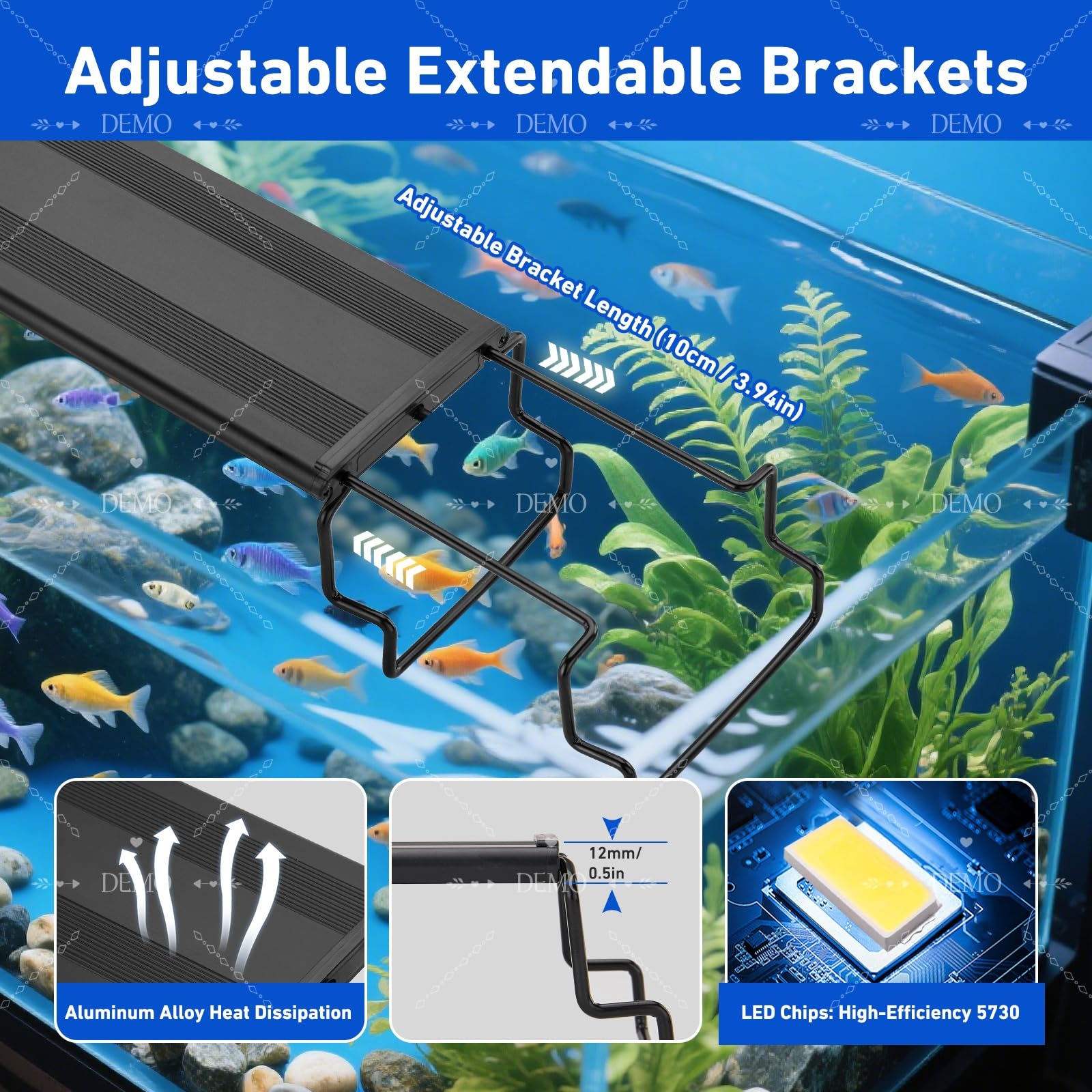 LED Aquarium Light Full Spectrum for Planted Fish Tank, Adjustable Brightness with Timer, Aluminum Alloy Shell, Extendable Brackets (18-24inch) - image 3