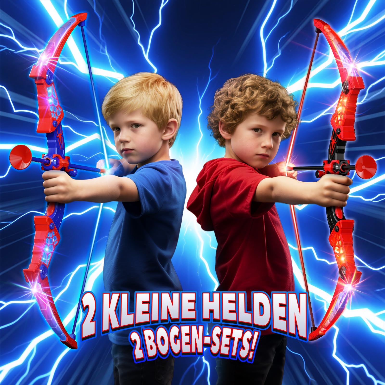Spielzeug ab 3-12 Jahre Junge, 2 Stück PfeilBogen Kinder mit Rot & Blau LED Lichtern, Zielscheibe zum Stehen & 2×Köcher, Geschenk Junge 3 4 5 6 7 8 9 10 12 Jahre Geschenkideen Spiele für Kinder