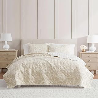 Queen Quilt Set Layered Branches Beige