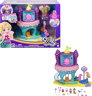 Polly Pocket Rainbow Funland Mermaid Cove Ride Playset, Polly & Mermaid Dolls, Accessories, Dispenser Feature for Surprises, Great Gift for Ages 4 & Up