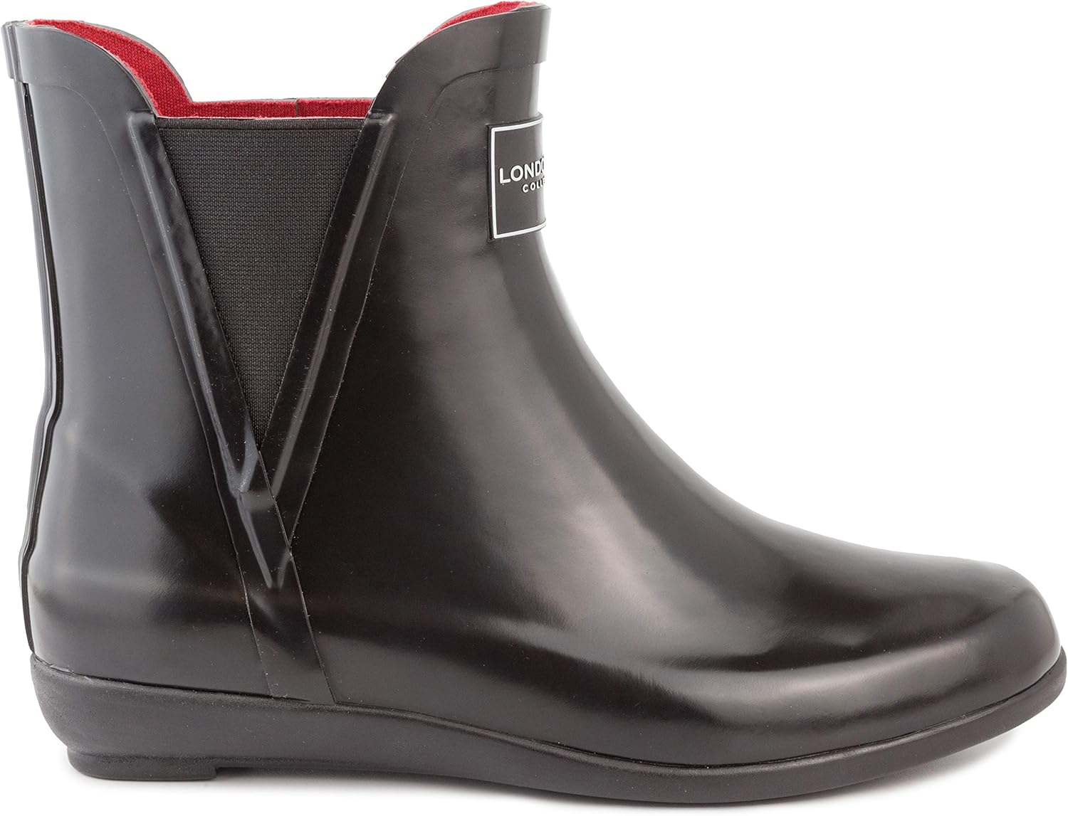 LONDON FOG Women's Piccadilly Rain Boot 6 Black W/Red Inside