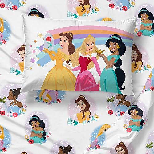 Miniatura 7 de Disney Princess - Juego de sábanas tamaño matrimonial  Juego de ropa de cama infantil de 4 piezas incluye funda de almohada  Sábanas de microfibra
