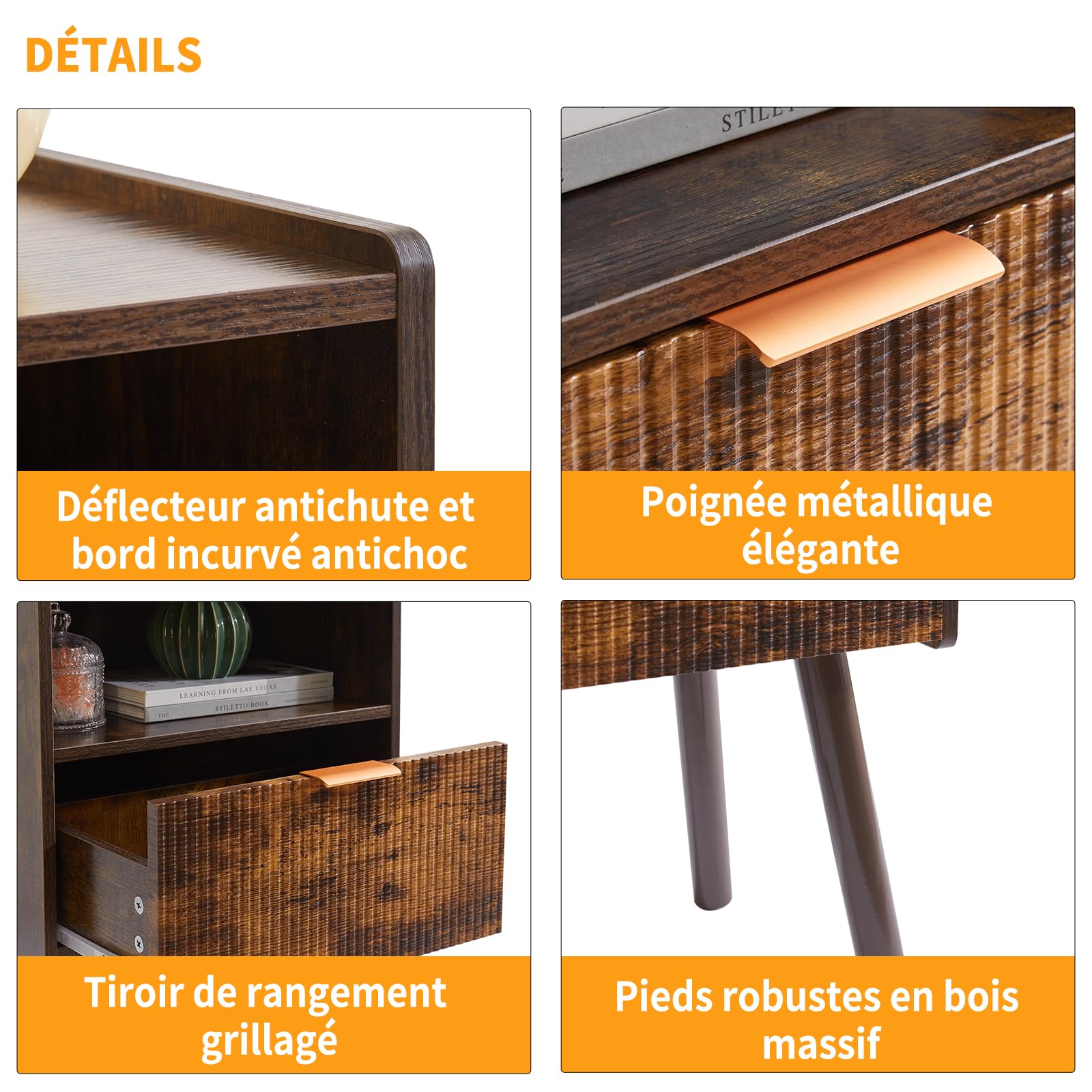 Aibiju Table de Chevet Moderne avec Tiroir, Petite Table de Nuit pour Chambre, Table de Chevet Style Milieu du Siècle avec étagère de Rangement Ouverte, Table D'appoint, Marron Rustique YD-TM061H1