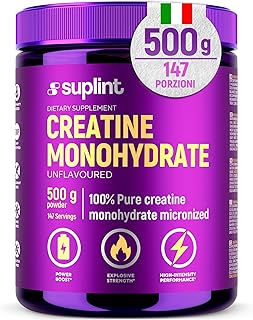 Polvere di Creatina Monoidrato 500 g – 147 Porzioni – 100 % Creatina Monoidrato Pura – Qualità Micronizzata – Vegano, Senza OGM – Integratore Sportivo per Forza, Muscoli & Recupero (1 Pack)