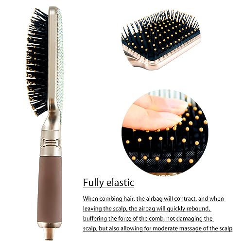 Miniatura 4 de Cepillo de pelo con tachuelas de diamante para mujer, peine de madera y cepillo de paleta desenredante para masajear el cuero cabelludo, ideal para