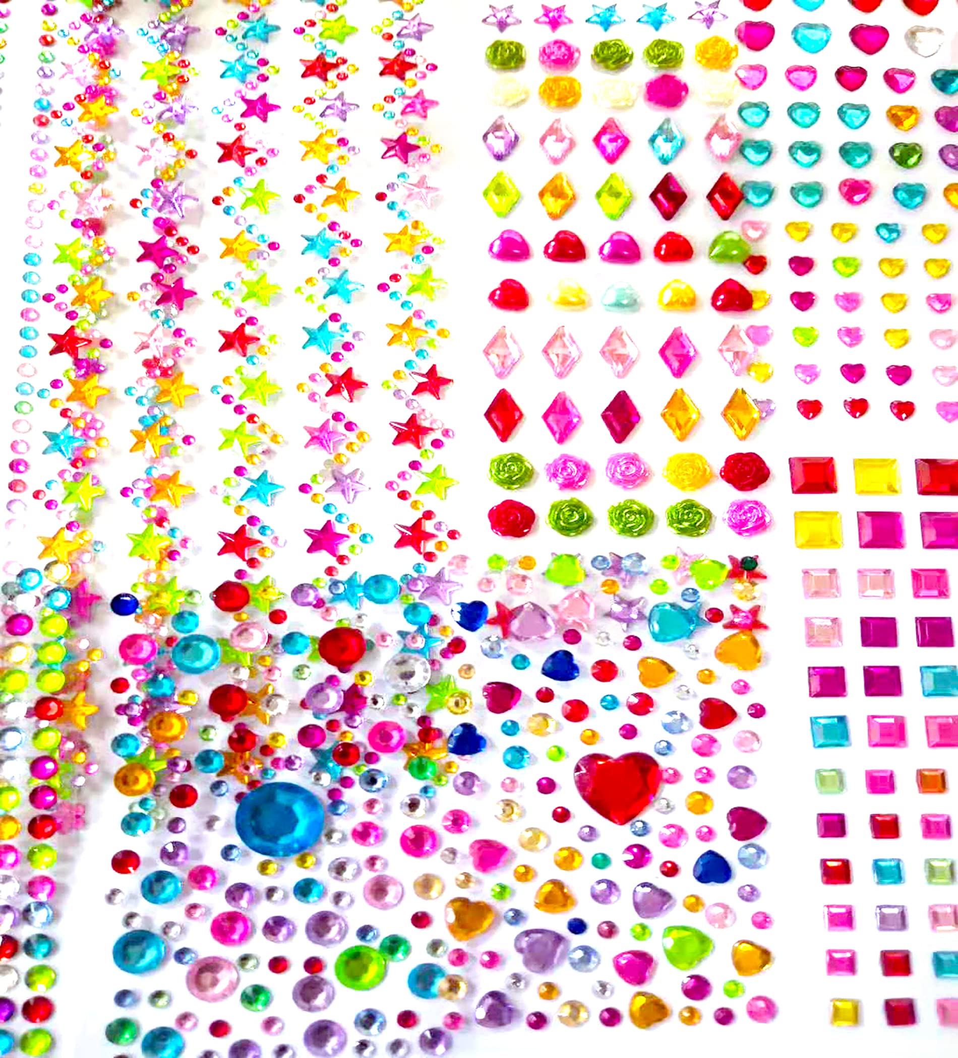 PXS Self-Adhesive Stickers Crystal Gem Rhinestone Sticker 1130pieces Assorted Size(Multicolor) for Craft DIY Decorations(10sheets)
