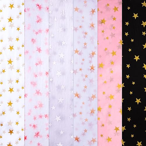 MR FIVE 120 hojas de papel de seda metálico de estrellas a granel, 20 x 28 pulgadas, 6 colores de papel de seda para bolsas de regalo, embalaje,