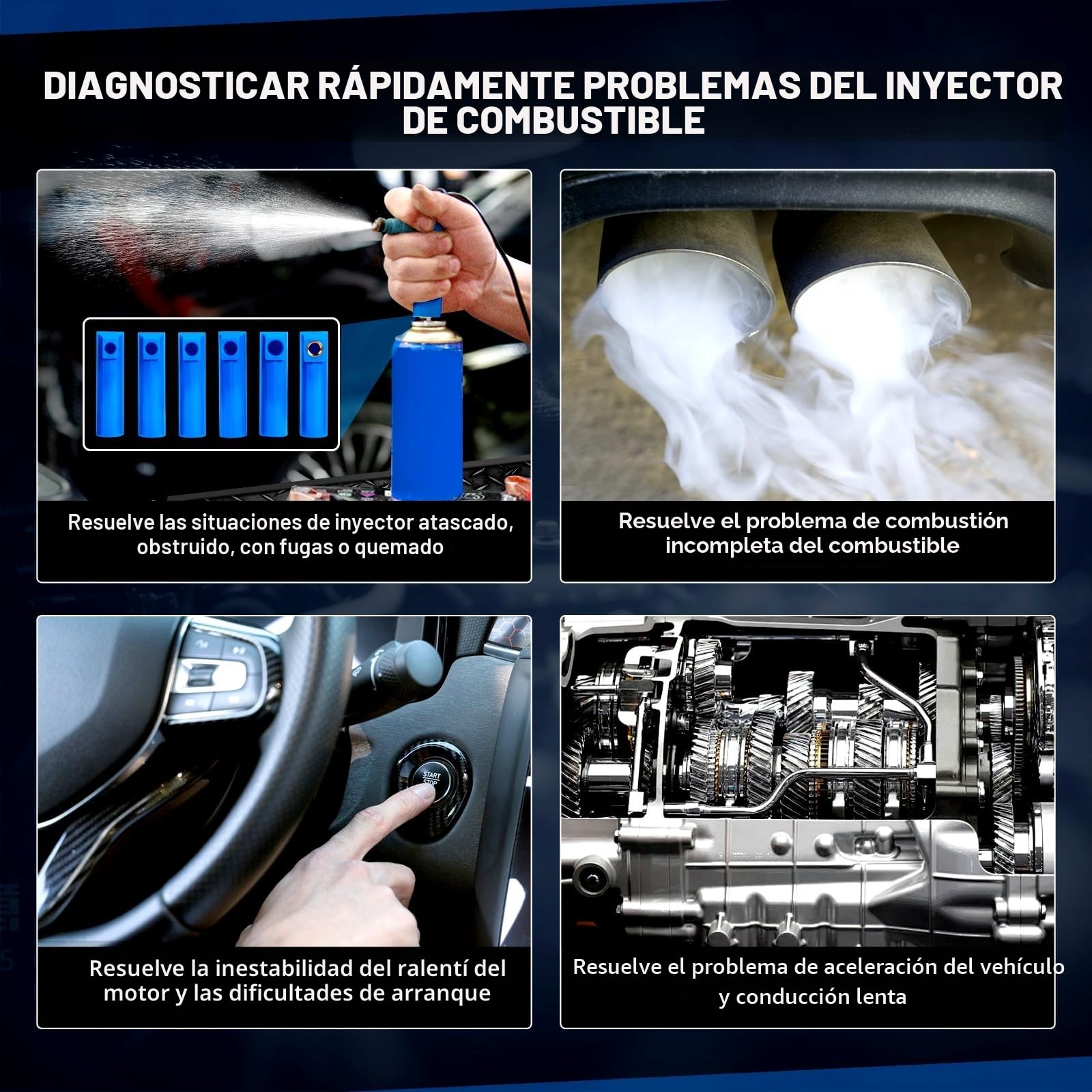 MRCARTOOL - Comprobador de inyectores de combustible para coche, 12 V, con 6 boquillas para inyectores EFI GDI de 5 V, 12 V, 8 modos de impulso, kit de limpieza, doble potencia, cable de 1 m