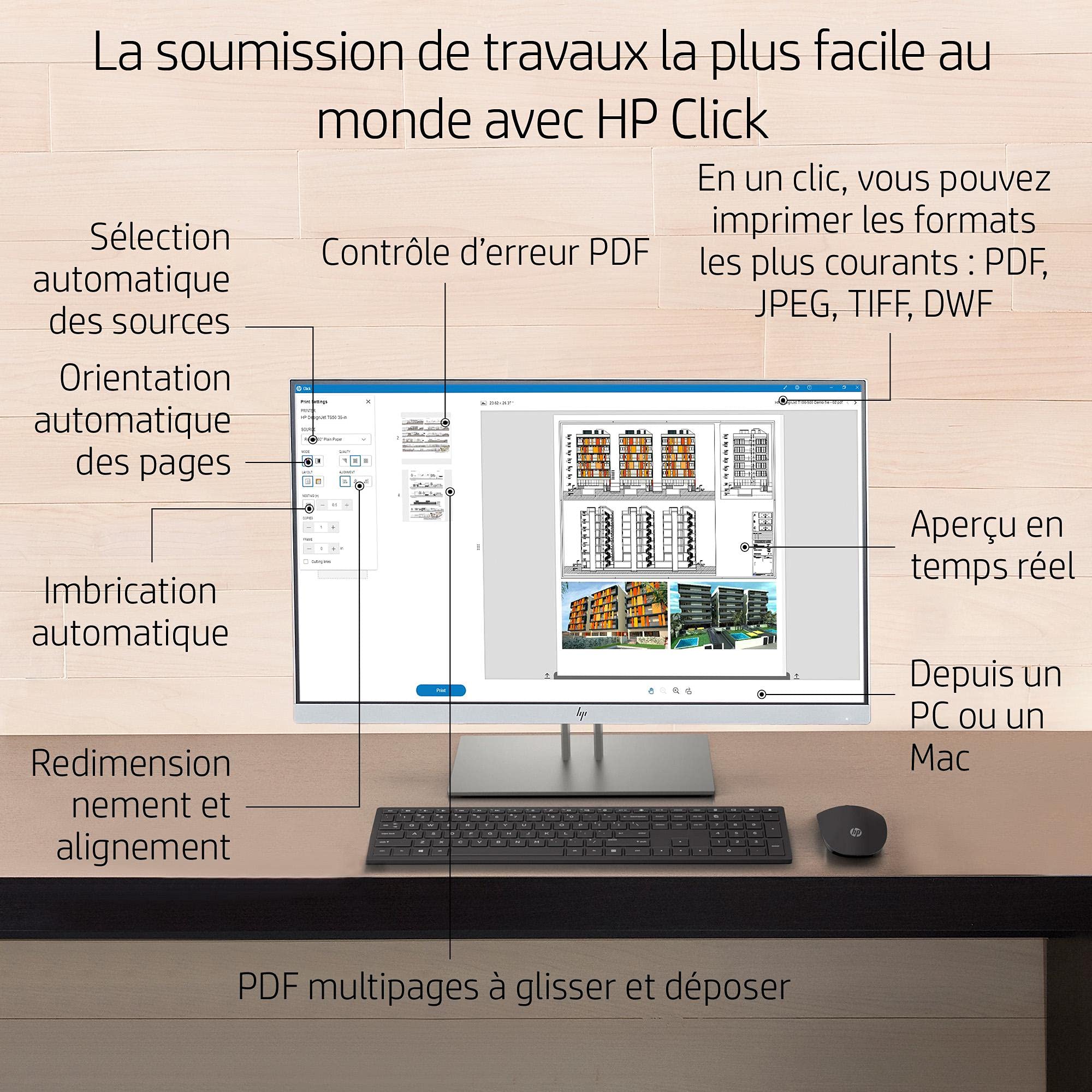 HP DesignJet T630 36 Pouces A0 Imprimante Grand Format, Wi-Fi, Ethernet, USB 2.0, Noir