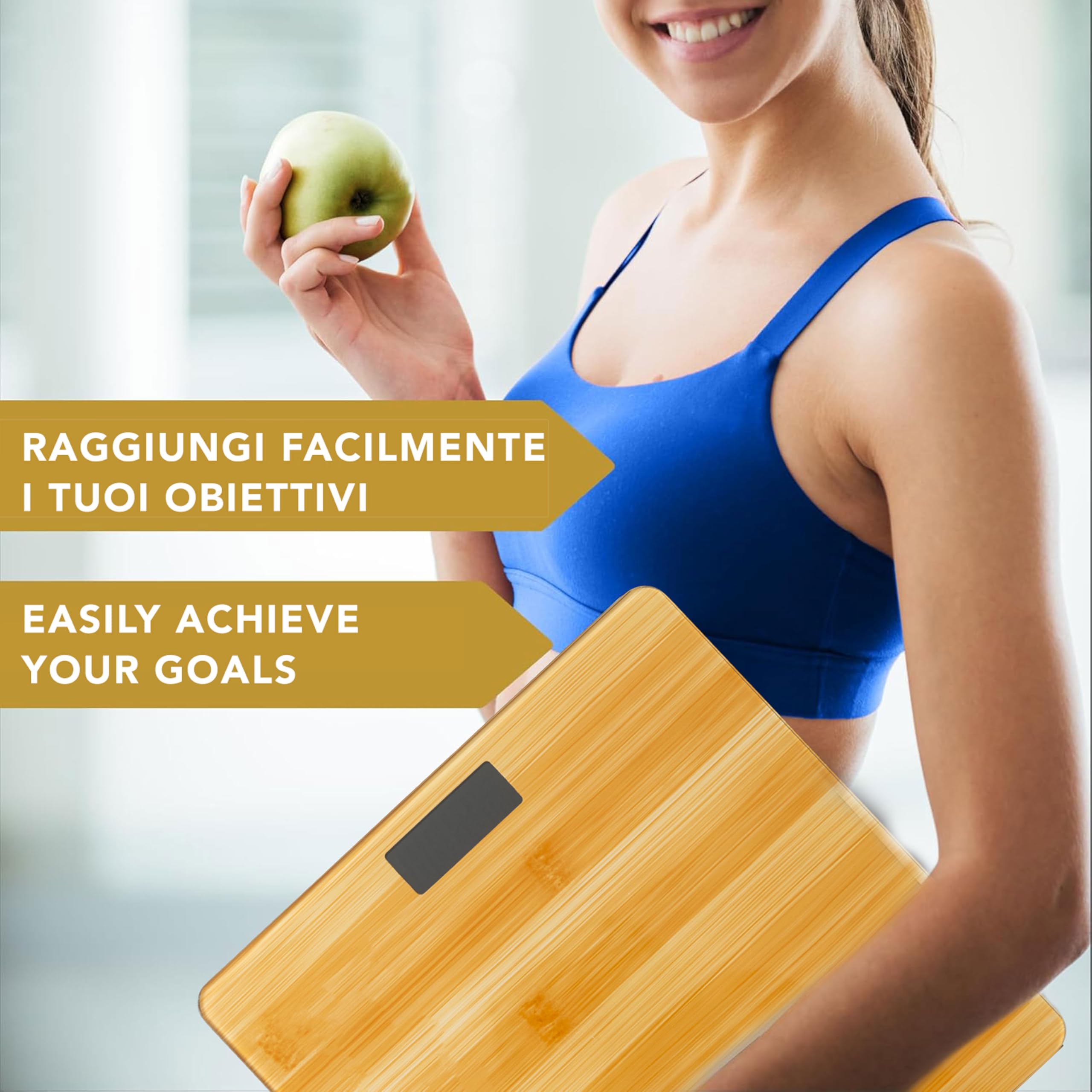 IPEA Bilancia Pesapersone Digitale Ultra Sottile color Legno - Tecnologia STEP ON - Massima Precisione Peso - Design Elegante in Vetro Temperato - Display Misurazione precisa 0,1 KG - Max 180Kg