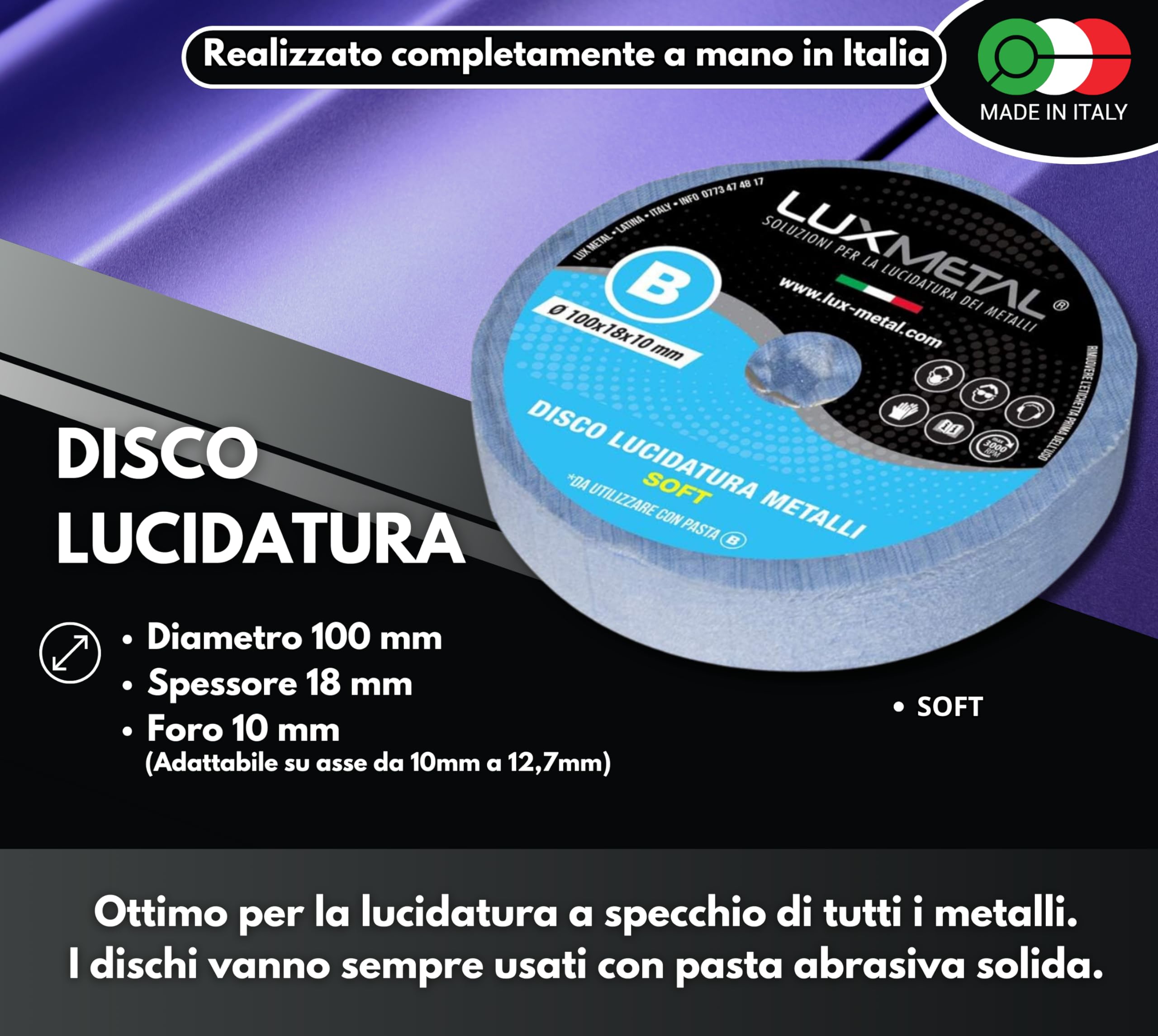 Lux Metal Disco Lucidatura Soft 100 mm In Feltro Cotone Per Lucidare A Specchio Alluminio Metalli Acciaio Inox Dischi Lucidante Per Trapano Mola Ruota Smerigliatrice Ottone Rame Legno Marmo Plexiglass