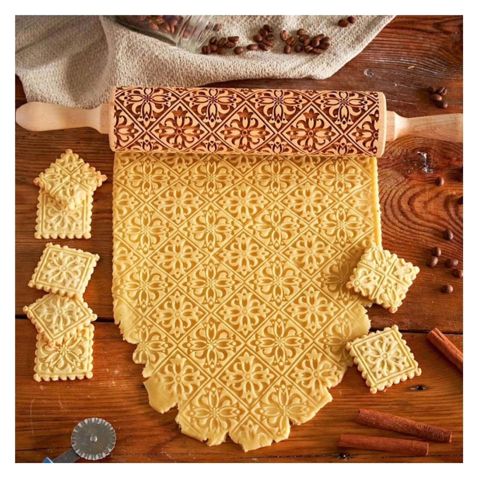 Mattarello, Mattarello in legno intagliato con motivo natalizio da 35 cm