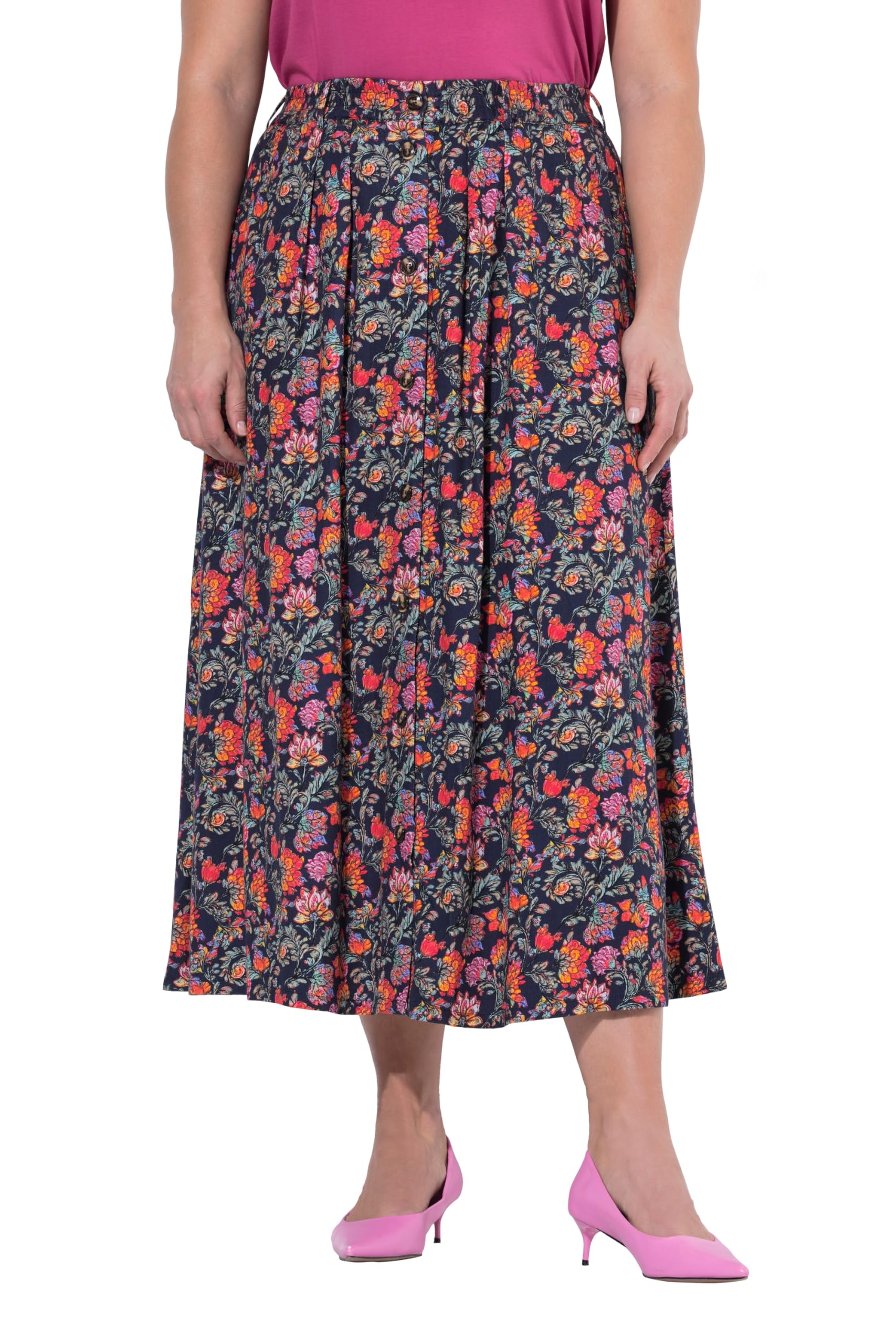 Ulla Popken Damen große Größen Übergrößen Plus Size Maxirock, Landhausdruck, A-Linie, Bundfalten 846972