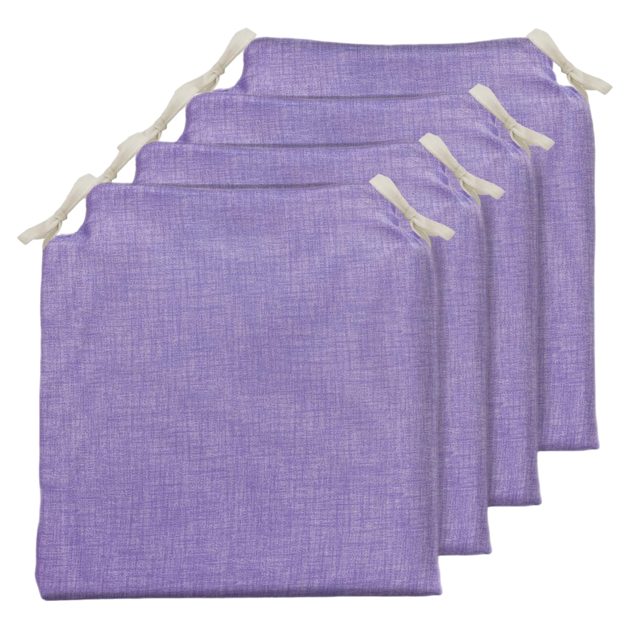 TIENDA EURASIA - Cojines para Sillas de Cocina o Jardín | Pack 4 Cojines | Colores Pastel | 40 x 40 x 4 cm | Funda de Tela Lavable con Cremallera | Relleno de Espuma | 2 Cintas de Sujeción (Morado)